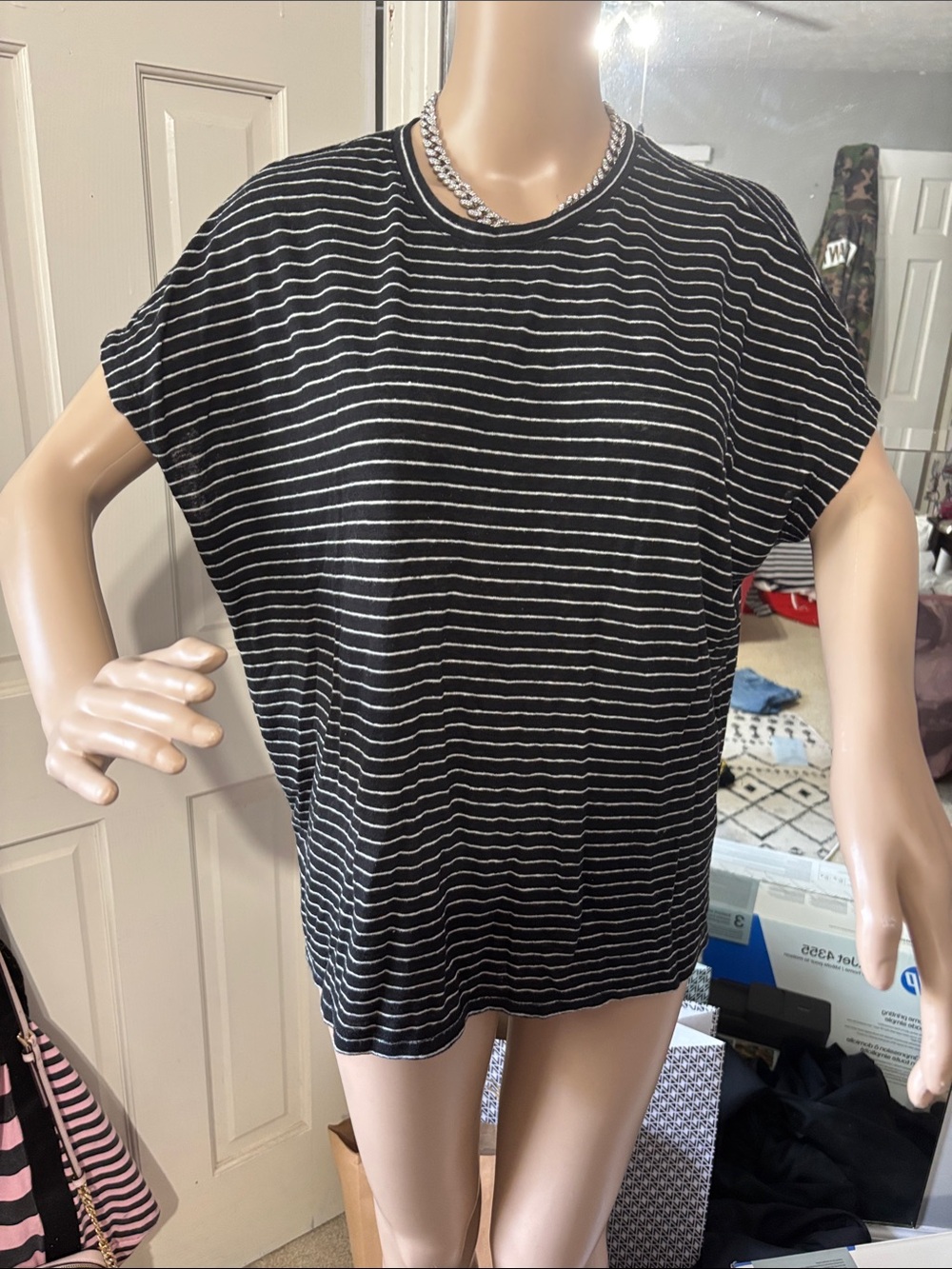 Banana Republic Black & White Striped Short Sleeve Tee